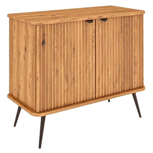 Kommode 2-türig in Eiche massiv geölt 97 breit gerillte Front Stahlgriff schwarz matt Naturmöbel modern von Lomadox