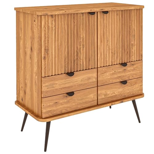 Kommode 97 cm breit in Eiche massiv geölt 2-türig 4 Schubladen Softclose Kantengriff gerillte Front Naturmöbel von Lomadox