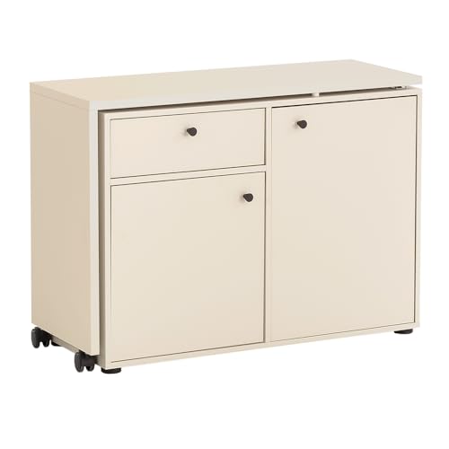 Kommode Schrank mit integriertem Schreibtisch beige Arbeitsplatte Winkelschreibtisch Eckschreibtisch Tiny Working drehbar 104,6x75,3x39 cm von Lomadox