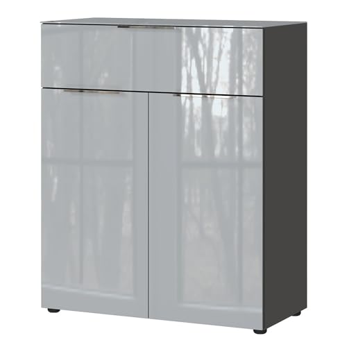 Kommode Schrankkommode Anrichte Glasfront 83cm breit in Silbergrau mit Graphit von Lomadox