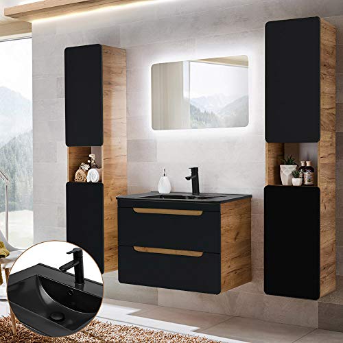 Komplett Badmöbelset in Wotan Eiche Nb. mit seidenmatt anthrazit, 81 cm Waschtischunterschank inkl. Keramikwaschbecken, LED-Spiegel, 2 Hochschränke Komplett Badmöbelset in Wotan Eiche Nb. mit seidenmatt anthrazit, 81 cm Waschtischunterschank inkl. Keramikwaschbecken, LED-Spiegel, 2 Hochschränke von Lomadox