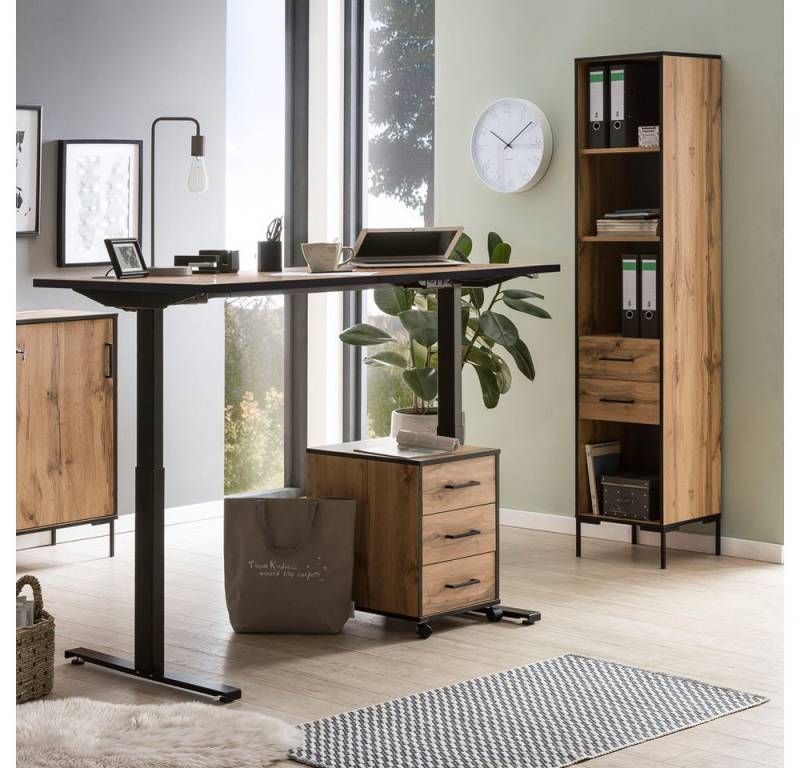 Lomadox Büromöbel-Set FALUN-80, (Spar-Set, 3-tlg., Regal Container Computertisch), Büro Set Eiche Schreibtisch höhenverstellbar Rollcontainer Aktenregal von Lomadox