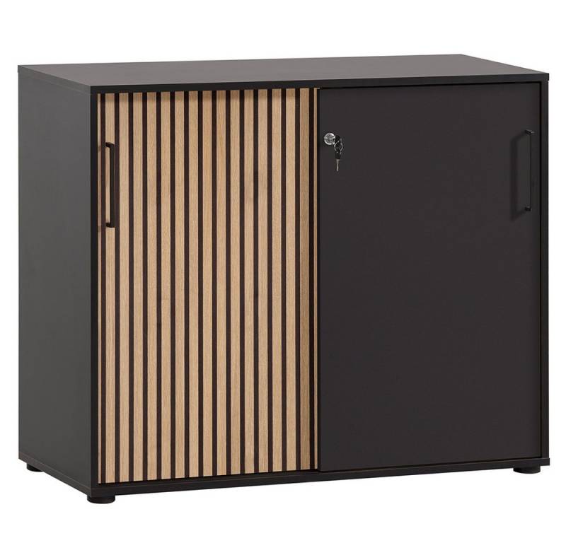 Lomadox Aktenschrank HUNTSVILLE-80 Büroschrank abschließbar modern in schwarz mit Akustikpaneel-Optik von Lomadox