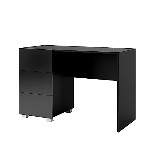 Lomadox Arbeitsplatz Schreibtisch mit 3 Schubladen schwarz Hochglanz, B/H/T ca. 110/77/50 cm von Lomadox