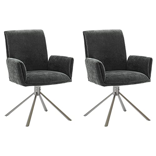 Lomadox Armlehnenstühle Esszimmer 2er Set in anthrazit 180° drehbar mit Nivellierung, B/H/T ca. 61/86/63 cm von Lomadox