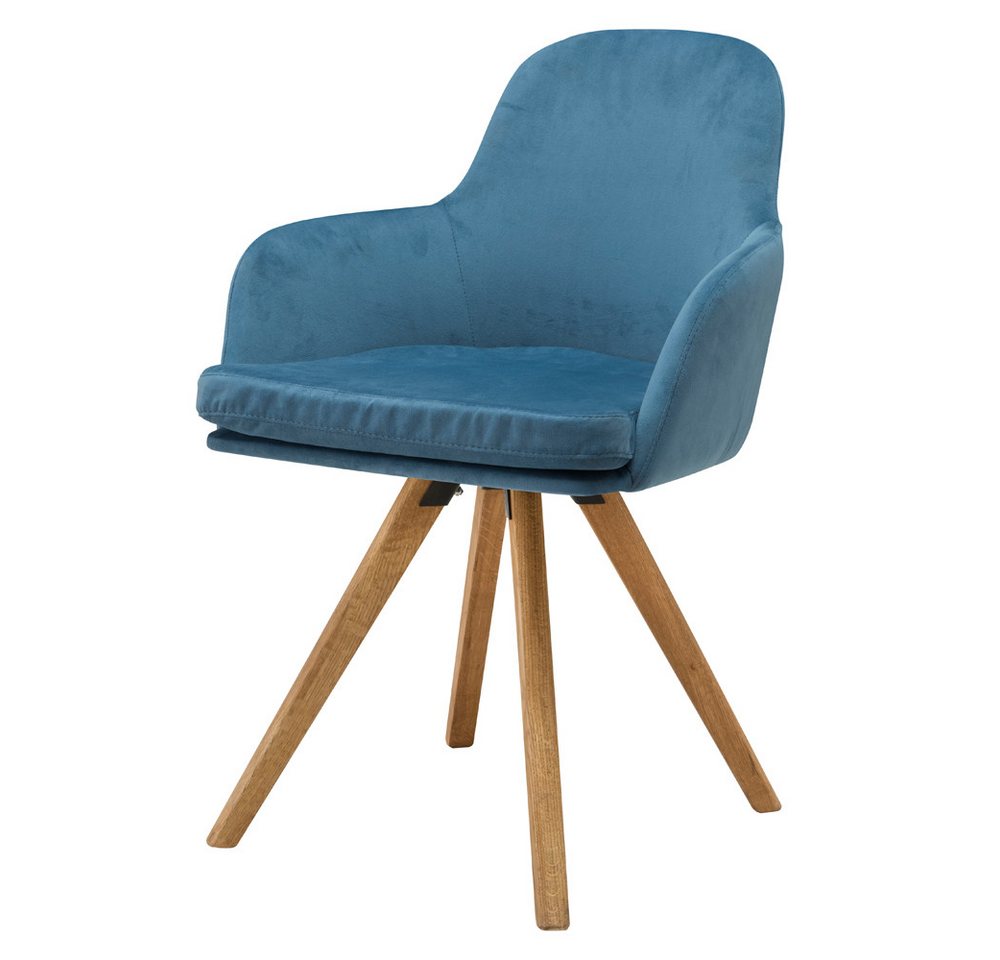 Lomadox Armlehnstuhl ROES-64, Esszimmer Stuhl Eiche massiv geölt, Samt blau, B/H/T: 60/85,5/60 cm von Lomadox