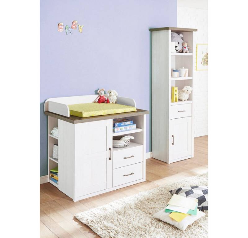 Lomadox Babyzimmer-Komplettset LUND-78, Babyzimmer 2er-Set, Landhausstil, Pinie weiß Nb./Trüffel Eiche Nb. von Lomadox