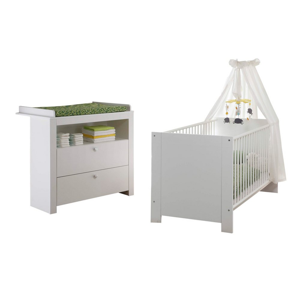 Lomadox Babyzimmer-Komplettset OLBIA-19, (2-tlg), Wickelkommode und Babybett in Weiß von Lomadox