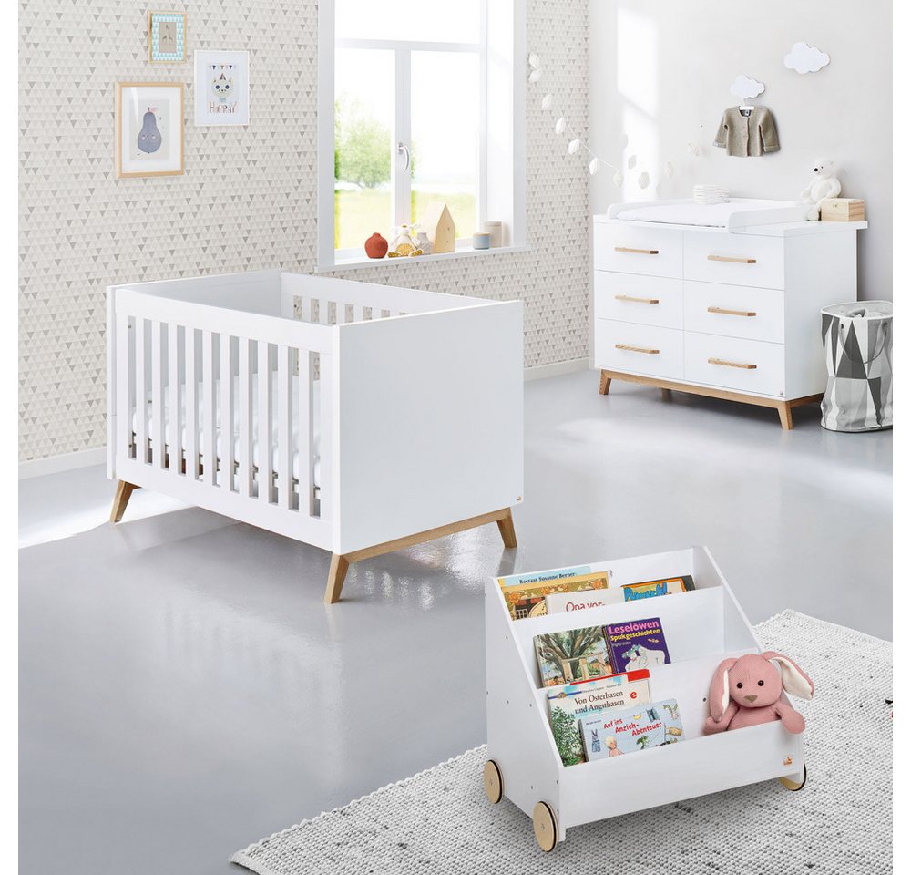 Lomadox Babyzimmer-Komplettset RIJEKA-134, (4-St), Babyzimmer Set in weiß edelmatt inkl. Matratze mit Bücherregal von Lomadox