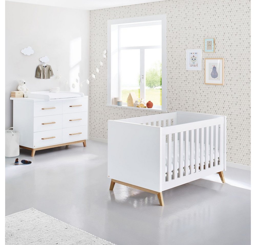Lomadox Babyzimmer-Komplettset RIJEKA-134, (2-tlg), in weiß edelmatt inkl. Wickeltisch und Babybett von Lomadox