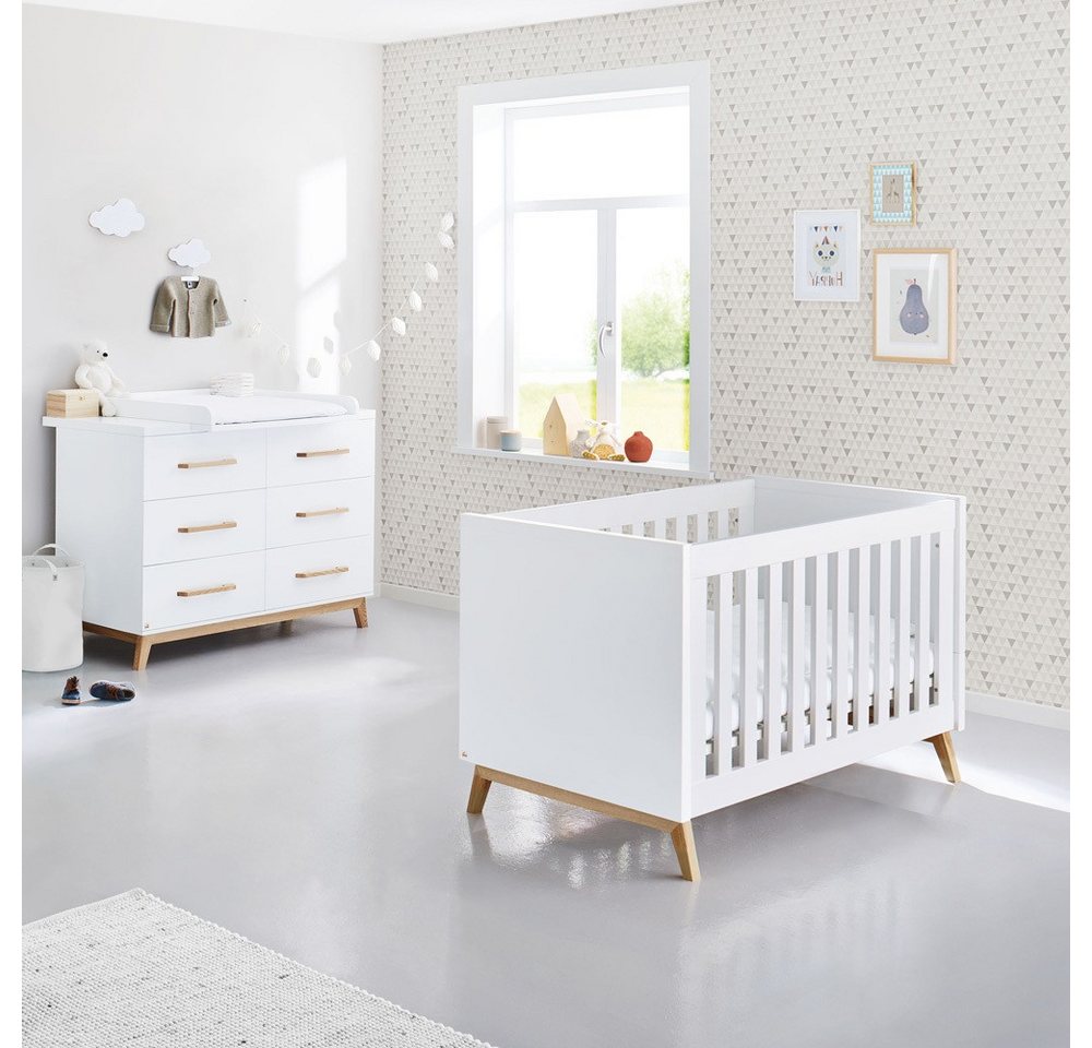 Lomadox Babyzimmer-Komplettset RIJEKA-134, (2-St), in weiß edelmatt inkl. Wickeltisch und Babybett von Lomadox