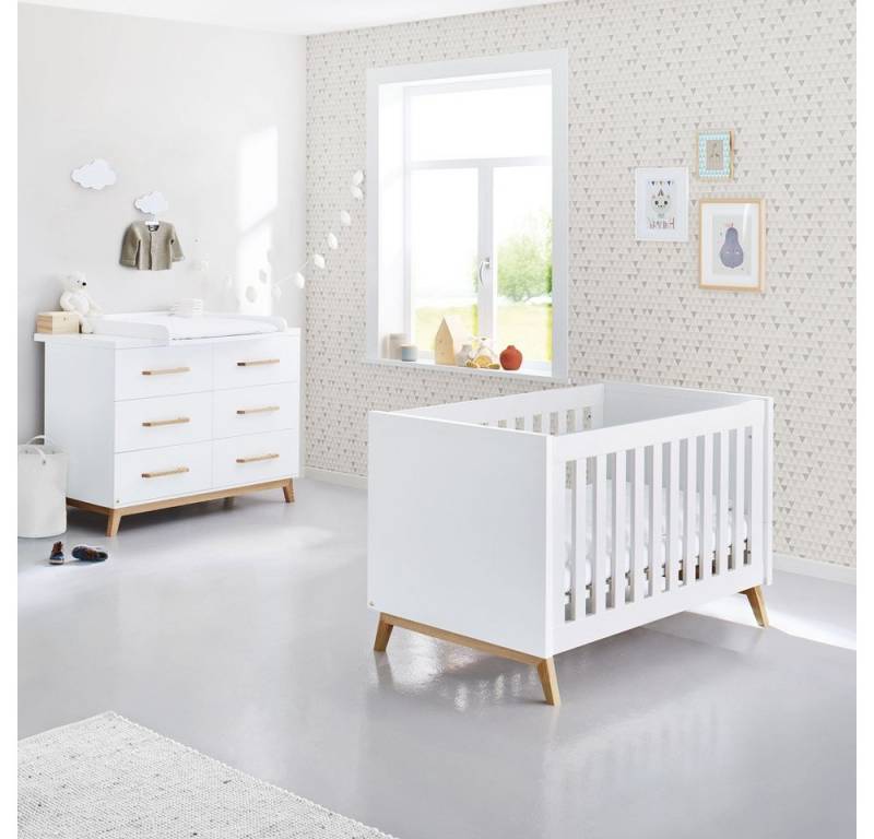 Lomadox Babyzimmer-Komplettset RIJEKA-134, (2-tlg), in weiß edelmatt inkl. Wickeltisch und Babybett von Lomadox