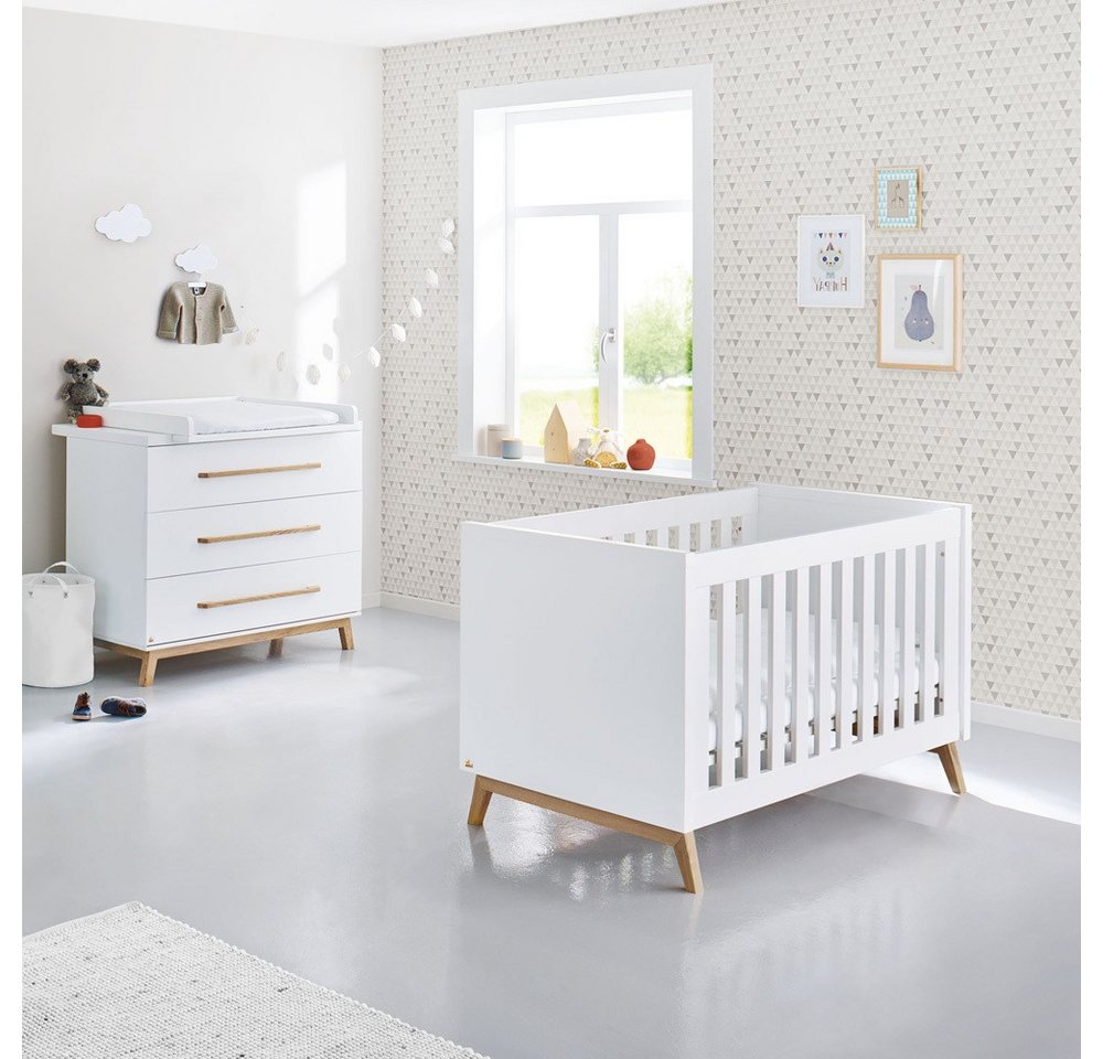 Lomadox Babyzimmer-Komplettset RIJEKA-134, (2-St), Babyzimmer Set mit Babybett und Wickelkommode in weiß edelmatt von Lomadox