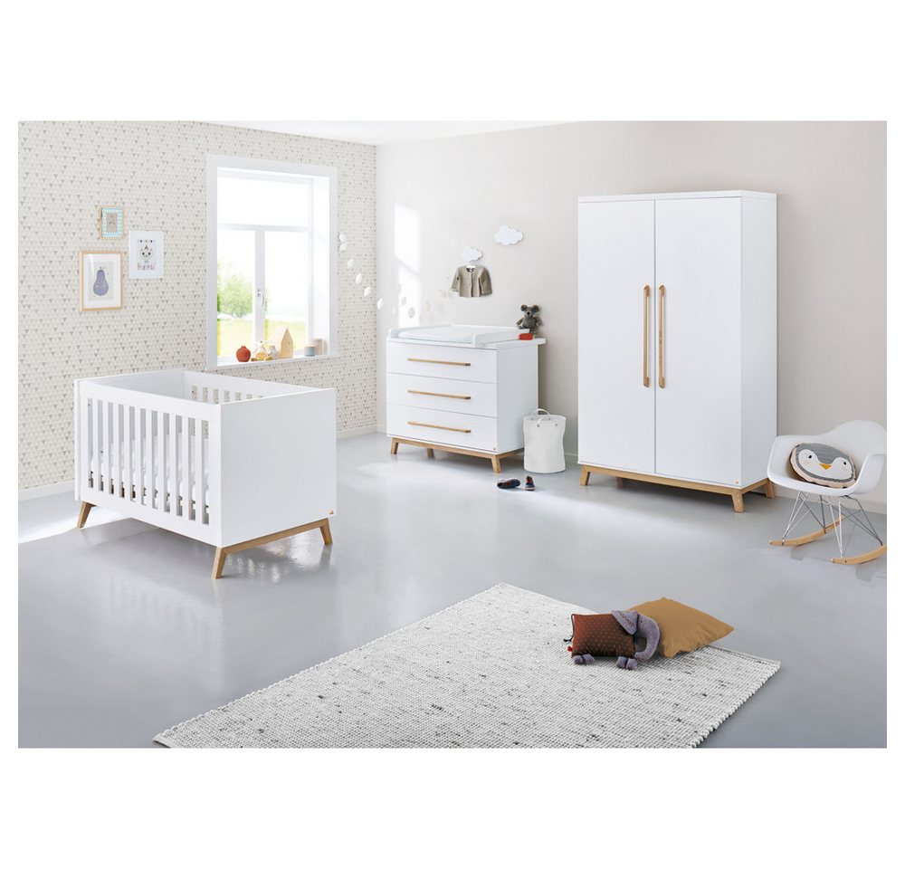 Lomadox Babyzimmer-Komplettset RIJEKA-134, (3-St), inkl. Wickelaufsatz abnehmbar, Kommode, Babybett, Schrank in weiß matt von Lomadox