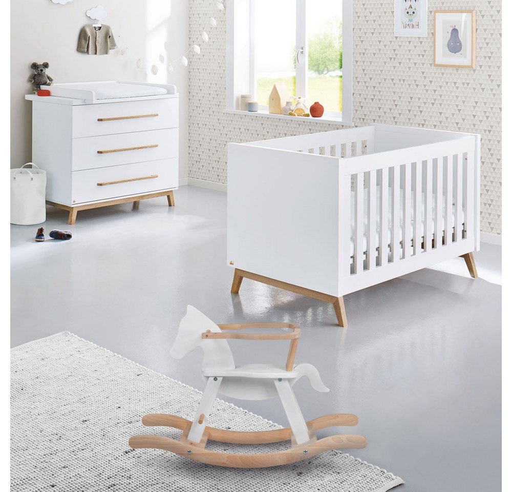 Lomadox Babyzimmer-Komplettset RIJEKA-134, (4-St), weiß edelmatt inkl. Matratze von Lomadox