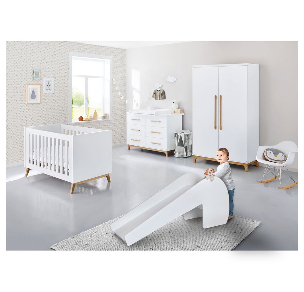 Lomadox Babyzimmer-Komplettset RIJEKA-134, (5-St), Babyzimmer Set inkl. Matratze in weiß edelmatt mit Indoor Rutsche von Lomadox