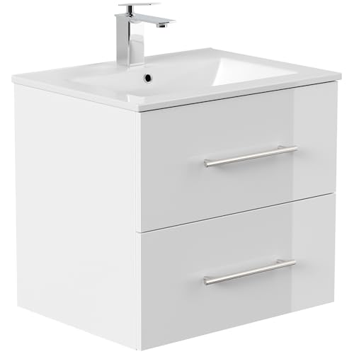 Lomadox Bad Badezimmer Gästebad Waschplatz Waschtisch Waschtisch 60 cm in weiß Hochglanz von Lomadox