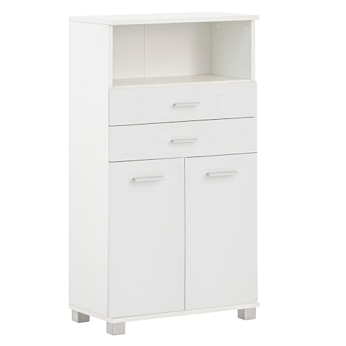 Lomadox Bad Highboard in weiß matt 60 cm breit 2 Schubladen 2-türig offenes Fach Badezimmer Bad Badschrank von Lomadox