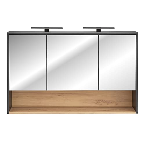 Lomadox Bad Spiegelschrank 120 cm inkl. LED Beleuchtung in anthrazit mit Artisan Eiche Nb., B/H/T: ca. 120/80/25 cm von Lomadox