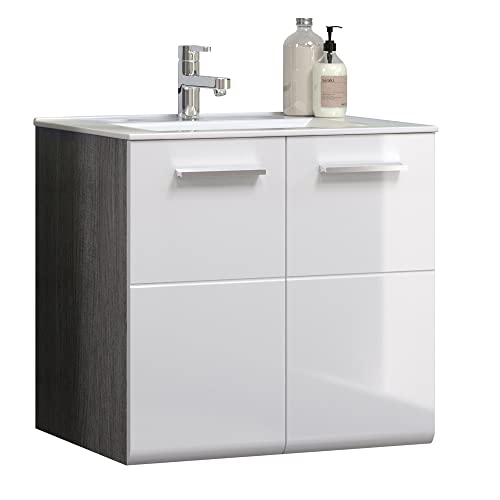 Lomadox Bad Waschtisch mit 2 Türen in Rauchsilber mit weiß Hochglanz, B/H/T: ca. 62/59/47 cm Lomadox Bad Waschtisch mit 2 Türen in Rauchsilber mit weiß Hochglanz, B/H/T: ca. 62/59/47 cm von Lomadox