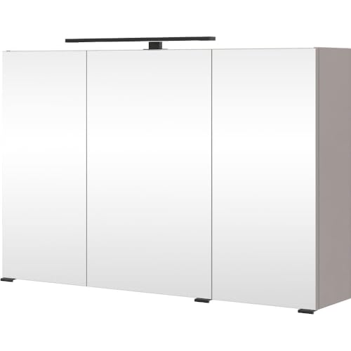 Lomadox Badezimmer 3D-Spiegelschrank 100 cm Breite in Kaschmir, mit LED-Aufbauleuchte von Lomadox
