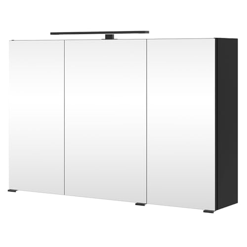 Lomadox Badezimmer 3D-Spiegelschrank 100 cm Breite in schwarz, mit LED-Aufbauleuchte von Lomadox