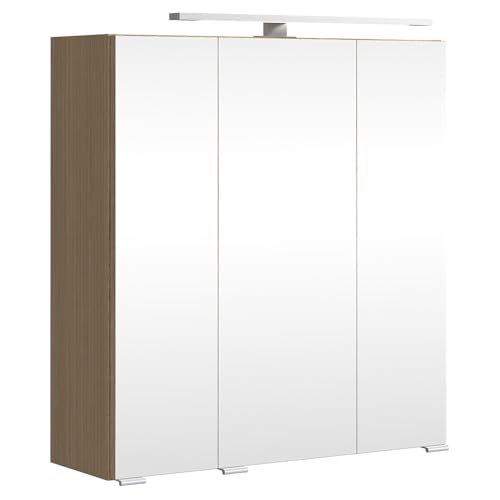Lomadox Badezimmer Bad Spiegelschrank 60 cm breit mit LED-Beleuchtung, Steckdose und Schalter in Eiche hell, 3-türig (mit 3D-Funktion) von Lomadox