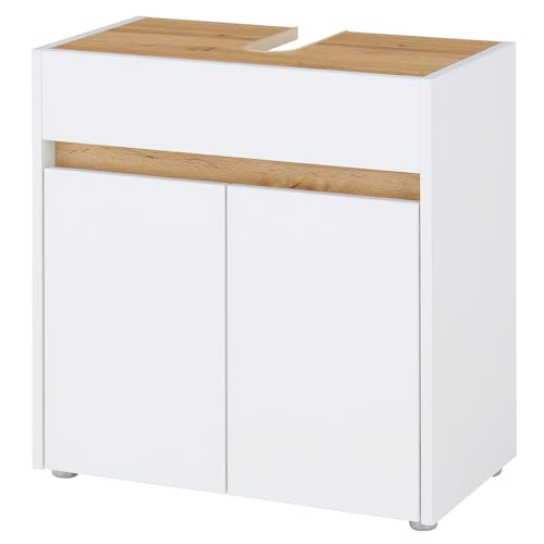 Lomadox Badezimmer Bad Unterschrank Waschbeckenunterschrank 60cm in Weiß mit Eiche, mit 2 Türen von Lomadox