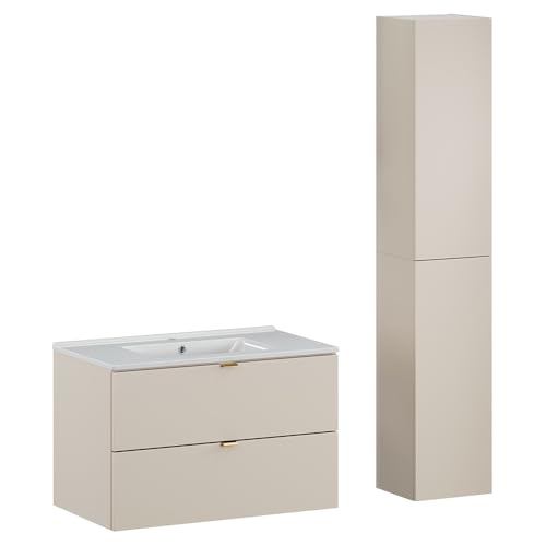 Lomadox Badezimmer Badmöbel Set 2-teilig mit 80 cm Waschtisch in Kaschmir matt, inkl. Keramikwaschbecken Lomadox Badezimmer Badmöbel Set 2-teilig mit 80 cm Waschtisch in Kaschmir matt, inkl. Keramikwaschbecken von Lomadox