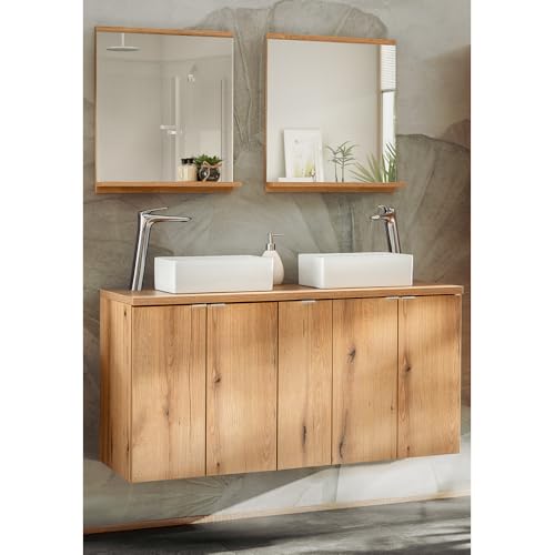Lomadox Badezimmer Badmöbel Set 3-teilig, 140cm Doppelwaschtisch, in Eiche, geringe Tiefe (40cm) von Lomadox