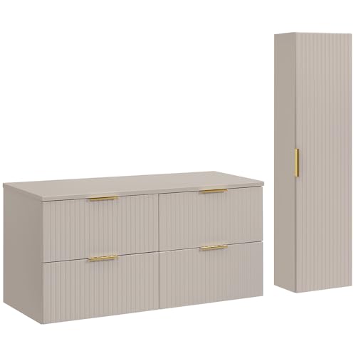 Lomadox Badezimmer Badmöbel Set mit 120cm Waschtischunterschrank, 2-teilig, in Kaschmir von Lomadox