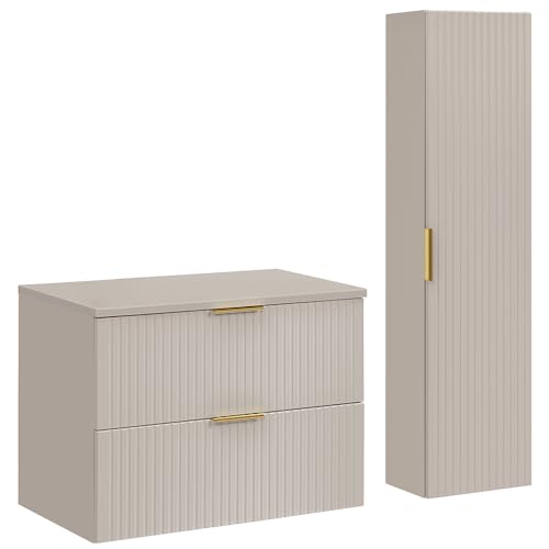 Lomadox Badezimmer Badmöbel Set mit 80cm Waschtischunterschrank, 2-teilig, in Kaschmir von Lomadox