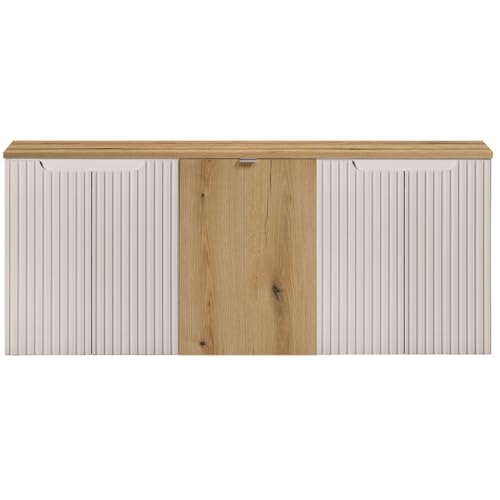 Lomadox Badezimmer Badschrank Waschtischunterschrank mit Wäschekorb 140cm, in Kaschmir und Eiche, gerillte Front Lomadox Badezimmer Badschrank Waschtischunterschrank mit Wäschekorb 140cm, in Kaschmir und Eiche, gerillte Front von Lomadox