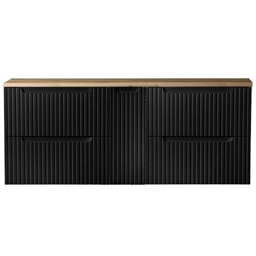 Lomadox Badezimmer Doppelwaschtisch-Unterschrank 140cm, in schwarz mit Eiche, gerillte Front, grifflos Lomadox Badezimmer Doppelwaschtisch-Unterschrank 140cm, in schwarz mit Eiche, gerillte Front, grifflos von Lomadox