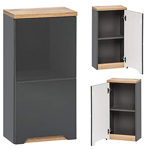 Lomadox Badezimmer Hängeschrank Hochglanz grau mit Wotaneiche, B/H/T: 35/70/20cm von Lomadox