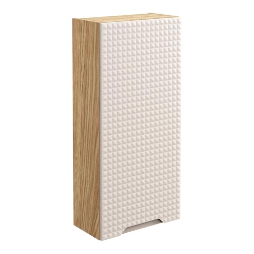 Lomadox Badezimmer Hängeschrank in Eiche mit beige, grifflose 3D-Front von Lomadox