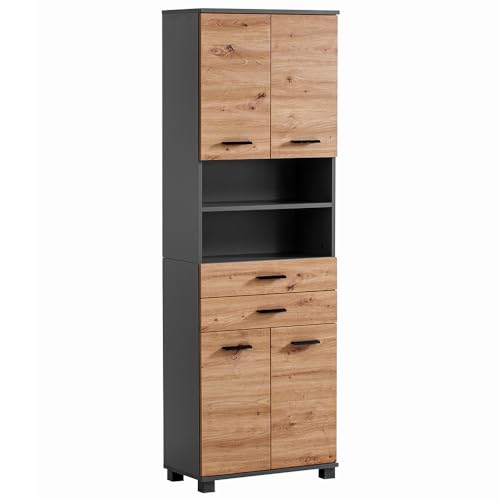 Lomadox Badezimmer Hochschrank 60cm in anthrazit mit Eiche von Lomadox