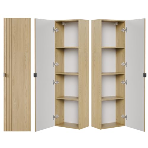 Lomadox Badezimmer-Hochschrank mit 40 cm Breite in Eiche, gerillt, 1 Tür, Metallgriff, Softclose, modern, Retro Lomadox Badezimmer-Hochschrank mit 40 cm Breite in Eiche, gerillt, 1 Tür, Metallgriff, Softclose, modern, Retro von Lomadox
