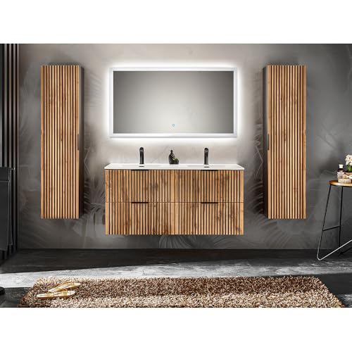 Lomadox Badezimmer Komplett Set Doppelwaschtisch 121 cm Keramik Waschbecken 2 Hochschränke Spiegel Beleuchtung anthrazit mit Eiche Nb. schwarz Rillen MDF Fronten Lomadox Badezimmer Komplett Set Doppelwaschtisch 121 cm Keramik Waschbecken 2 Hochschränke Spiegel Beleuchtung anthrazit mit Eiche Nb. schwarz Rillen MDF Fronten von Lomadox