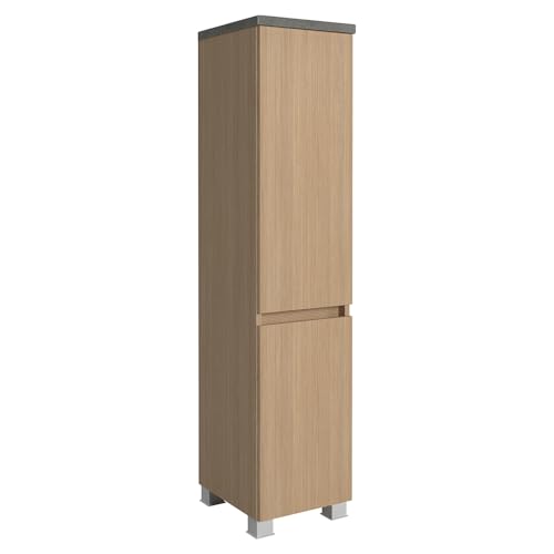 Lomadox Badezimmer Midischrank Seitenschrank 30 cm breit in Eiche hell mit Steinoptik dunkel, 2-türig (Anschlag wählbar), stehend oder hängend montierbar (Füße im Lieferumfang enthalten) von Lomadox