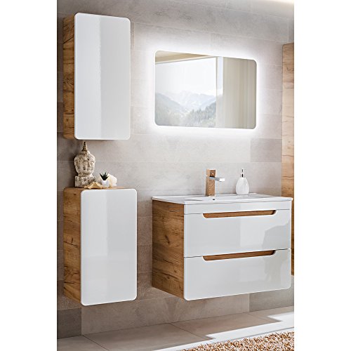 Lomadox Badezimmer Möbel Set 4-teilig Hochglanz weiß inkl. 60 cm Waschbeckenunterschrank mit Keramikwaschtisch, Hängeschrank, Unterschrank und Badspiegel mit LED Beleuchtung Lomadox Badezimmer Möbel Set 4-teilig Hochglanz weiß inkl. 60 cm Waschbeckenunterschrank mit Keramikwaschtisch, Hängeschrank, Unterschrank und Badspiegel mit LED Beleuchtung von Lomadox