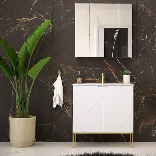 Lomadox Badezimmer Set 2-teilig Badezimmermöbel inkl. Waschtisch Spiegelschrank modern in weiß matt mit gefrästen Fronten von Lomadox