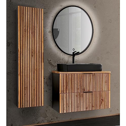 Lomadox Badezimmer Set 3 teilig Waschtisch Unterschrank 80 cm Keramik Waschbecken Hochschrank Spiegel Beleuchtung anthrazit Wotan Eiche Nb. Rillen schwarz Lomadox Badezimmer Set 3 teilig Waschtisch Unterschrank 80 cm Keramik Waschbecken Hochschrank Spiegel Beleuchtung anthrazit Wotan Eiche Nb. Rillen schwarz von Lomadox