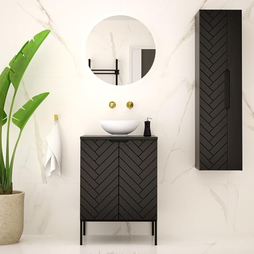 Lomadox Badezimmer Set Dadezimmermöbel 3-teilig inkl. Waschtisch Hochschrank LED-Spiegel in schwarz matt mit gefrästen Fronten Lomadox Badezimmer Set Dadezimmermöbel 3-teilig inkl. Waschtisch Hochschrank LED-Spiegel in schwarz matt mit gefrästen Fronten von Lomadox