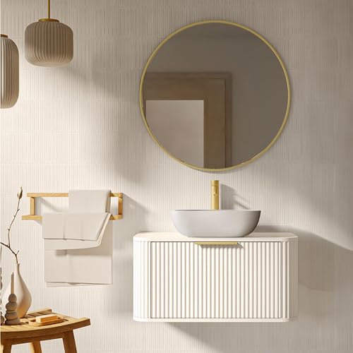 Lomadox Badezimmer Set inkl. Waschtisch mit Softclose-Funktion und Spiegel, in weiß mit gerillter Front, 2-teilig von Lomadox