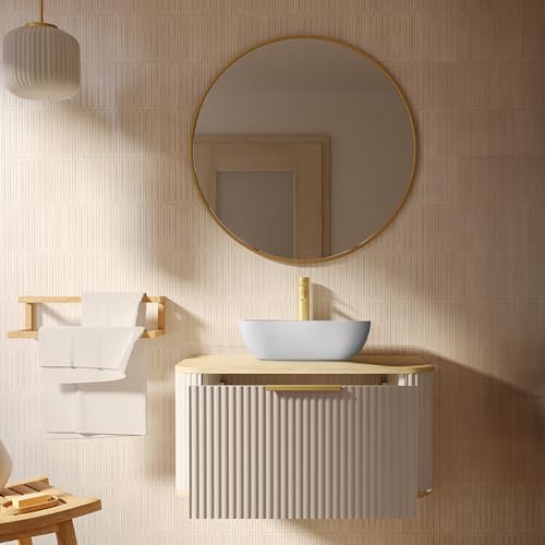 Lomadox Badezimmer Set inkl. Waschtisch mit Softclose-Funktion und Spiegel in Kaschmir und Eiche mit gerillter Front, 2-teilig Lomadox Badezimmer Set inkl. Waschtisch mit Softclose-Funktion und Spiegel in Kaschmir und Eiche mit gerillter Front, 2-teilig von Lomadox