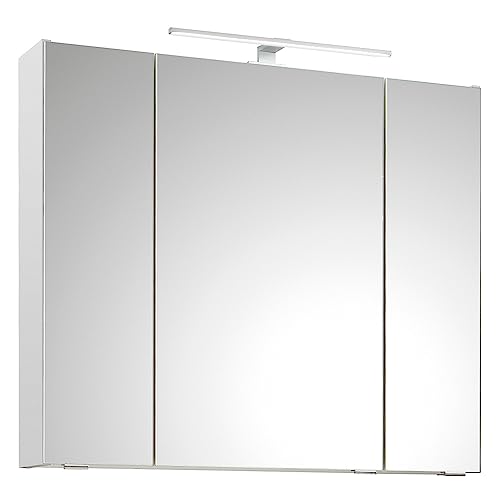 Lomadox Badezimmer Spiegelschrank, 80cm breit, mit Aufsatzleuchte in Weiß Glanz, B/H/T ca. 80/70/16 cm von Lomadox