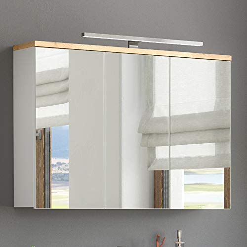 Lomadox Badezimmer Spiegelschrank 100cm mit LED-Beleuchtung, weiß mit Wotaneiche B/H/T ca. 100/74/20 cm von Lomadox