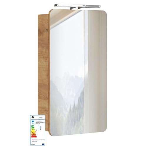 Lomadox Badezimmer Spiegelschrank 40 cm, LED-Beleuchtung, Wotan Eiche Nb. Nb, 1-türig, B/H/T ca. 40/75-80/16 cm von Lomadox