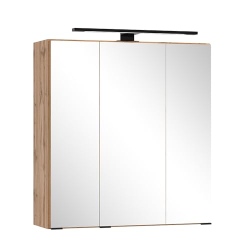 Lomadox Badezimmer Spiegelschrank 60cm, Eiche mit gestreifter Front, LED-Beleuchtung von Lomadox